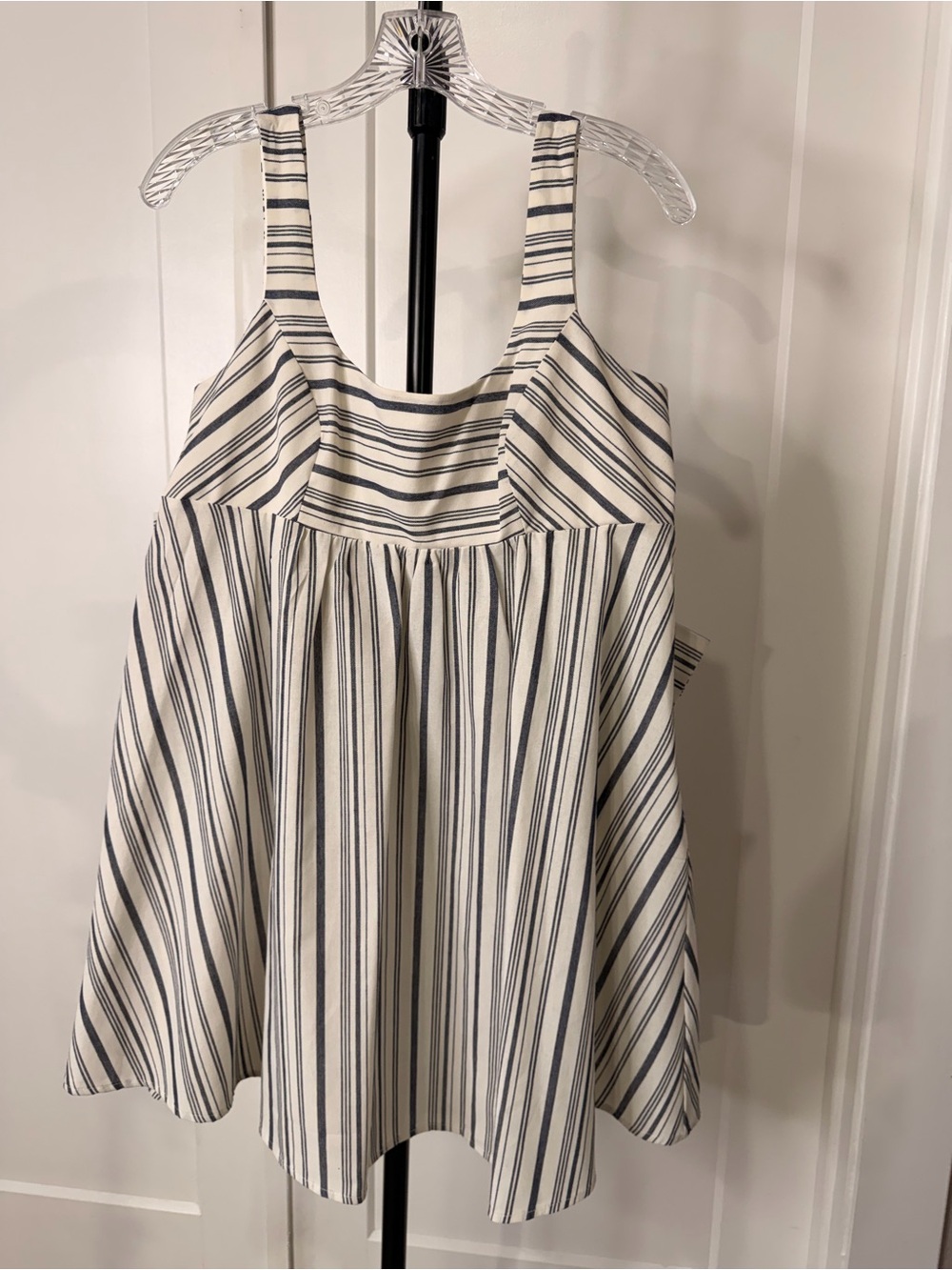 Striped Mini Dress with Statement Bow in Navy and White - Picture 2 of 6